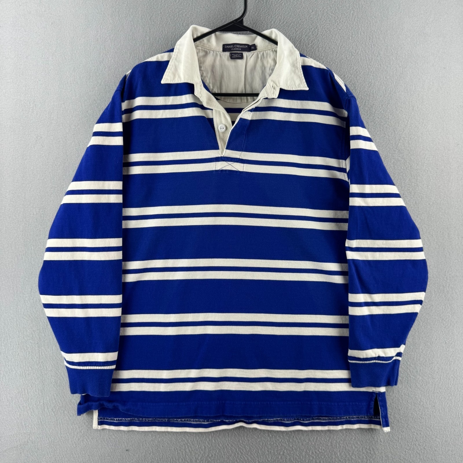 Vintage Daniel Cremieux Rugby Shirt Mens Xl Blue Striped Cotton Y2k Preppy
